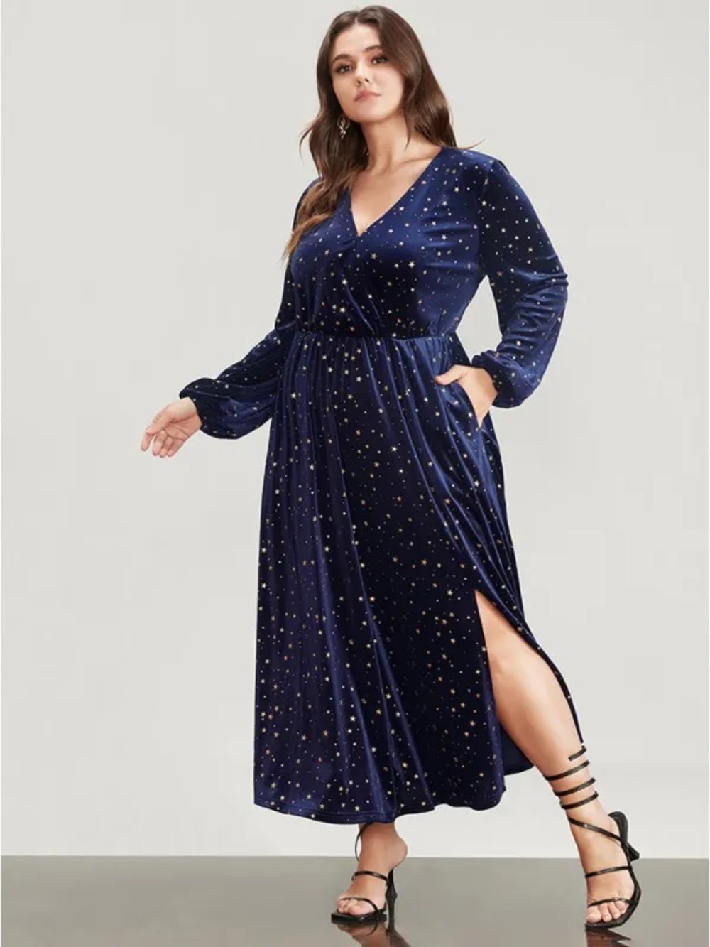 Bloomchic Velour Navy Star Print Velvet Wrap Dress Size 14-16 XL